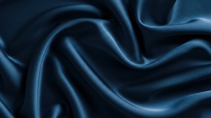 Obraz premium Luxurious dark blue satin fabric showcases smooth texture and shiny appearance Ideal for fashion design, upholstery, elegance, tailoring, decorative uses