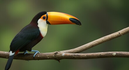 Fototapeta premium toucan in the jungle, toucan on a branch, toucan on a tree, toucan in the forest, toucan is looking, toucan in the forest, ai generated