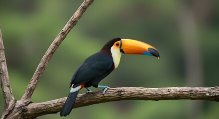 Fototapeta premium toucan on a tree branch, toucan on a branch, toucan on a tree, toucan in the forest, toucan is looking, toucan in the forest, ai generated