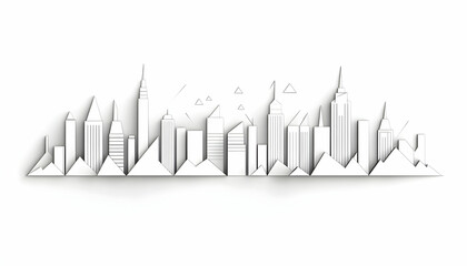 Minimalist white paper cityscape skyline illustration