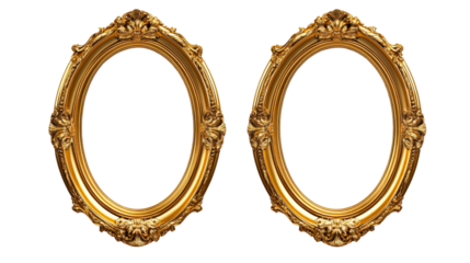 Intricate gold oval frames on a transparent background