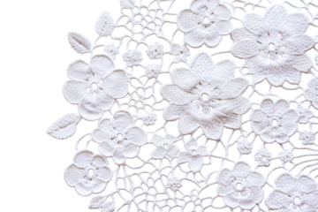 Intricate white floral lace design on transparent background