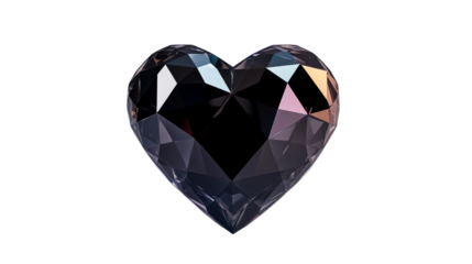 Heart shaped black crystal gemstone with a transparent background