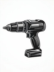 Monochrome illustration of a cordless drill