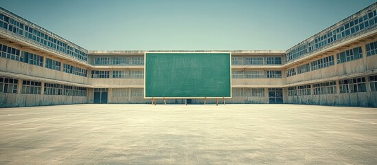 A Green Chalkboard Stands Openly Inside a School Courtyard