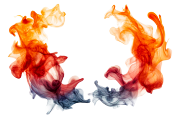 Colorful smoke swirling in dynamic shapes with transparent background