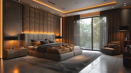 Luxury bedroom interior soft lighting spacious copy area for design use