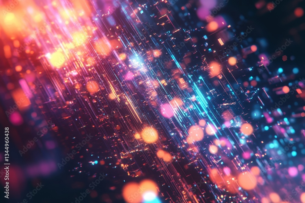 Poster a futuristic abstract design with colorful lines and dots