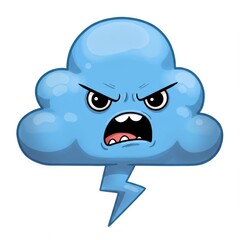 Angry Cartoon Storm Cloud with Lightning Bolt Illustration Isolated
