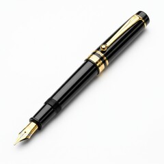 Elegant Black Fountain Pen with Gold Accents on White Background