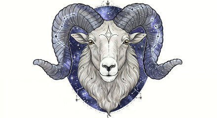 Obraz premium Mystical ram illustration with cosmic background