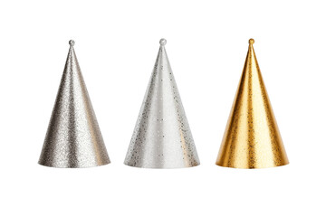 Metallic party hats in silver and gold for celebrations