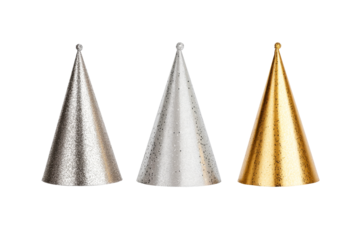 Metallic party hats in silver and gold for celebrations