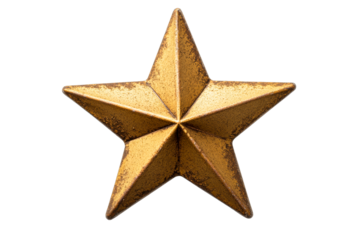 Shiny gold star with a 3D design on a transparent background