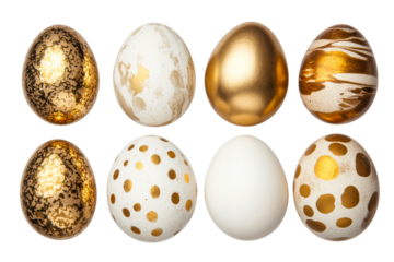 Colorful decorated eggs arranged on a transparent background