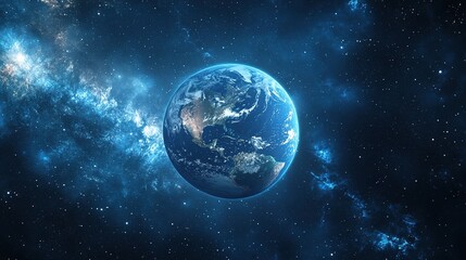 Highly Detailed Illustration of Earth Floating in Space with Stars