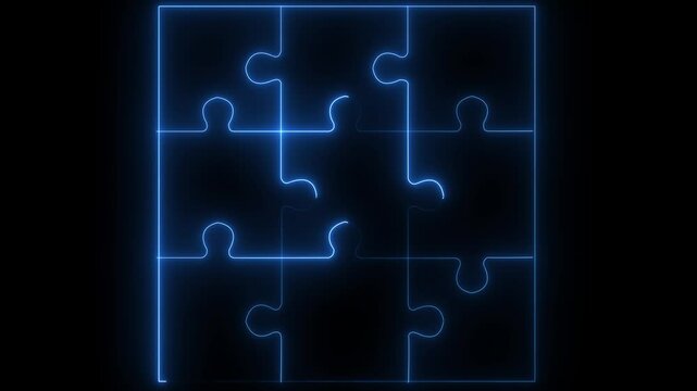 glowing neon puzzle icon isolated on black background.