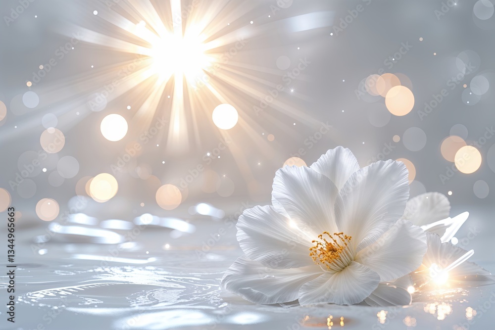 Aufkleber elegant abstract backdrop with soft bokeh and radiant glow in polished white