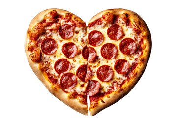Heart shaped pizza with pepperoni on a transparent background