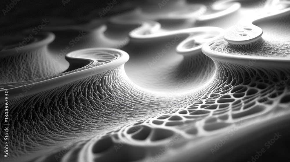 Poster abstract close-up of intricate white wave patterns with flowing textures and shadows