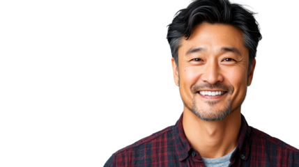 Smiling man with medium length hair wearing a checkered shirt