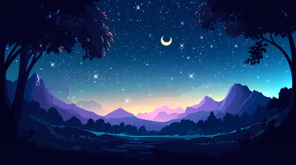Shining starry landscape under a moonless night , void, constellations, universe. Glossy Void. Illustration