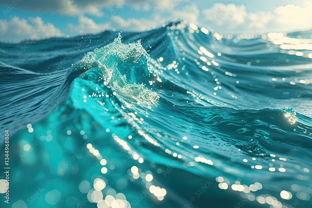 Poster luxurious turquoise background with sparkling ocean waves and elegant flow