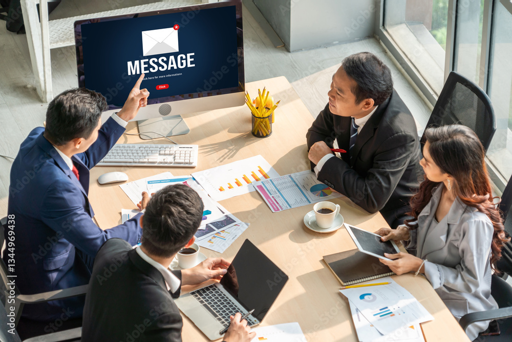 Poster email notification message showing on computer screen snugly. digital marketing message information 