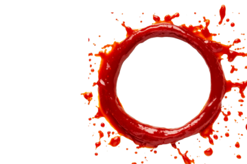 Red ketchup splash making a circular design, transparent bg
