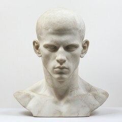 Obraz premium A 3D rendering illustration depicts a classical sculpture of a male head made from white marble, shown as a half skull, isolated on a black background