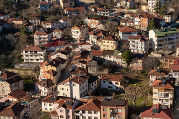 Dense Urban Neighborhood with Red-Tiled Roofs