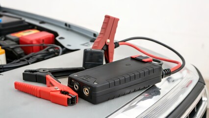 Portable Car Jump Starter Kit on White Background