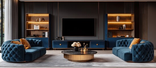 A stylish living room featuring luxury furniture and decor
