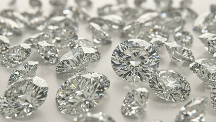 Fototapeta premium Scattered diamonds reflecting light, showcasing clarity, brilliance, and high value in a close up scene Concepts include luxury, jewelry, wealth, and special occasions