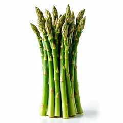 Fresh green asparagus spears isolated on transparent background. Bunch of seasonal spears against white backdrop for culinary projects. Healthy diet concept with raw tasty organic produce.