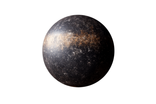 Dark textured planet with a smooth surface against a clear background