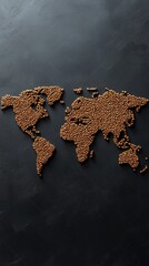 A world map created from scattered small brown seeds