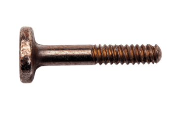 Rusty metal screw with a flat head and detailed threading