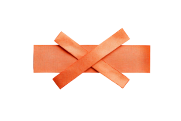 Bright orange ribbon with a cross pattern on a transparent background