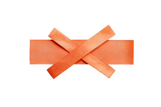 Bright orange ribbon with a cross pattern on a transparent background