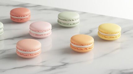Obraz premium Pastel macarons on marble, sweet treats, dessert photography, food blog