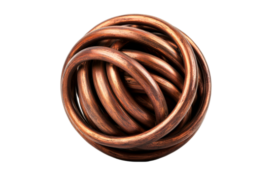 Intricate copper rings intertwined in a circular pattern