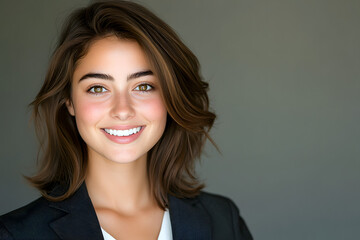 Fototapeta premium Confident Professional Portrait of a Young Woman in a Charcoal Blazer