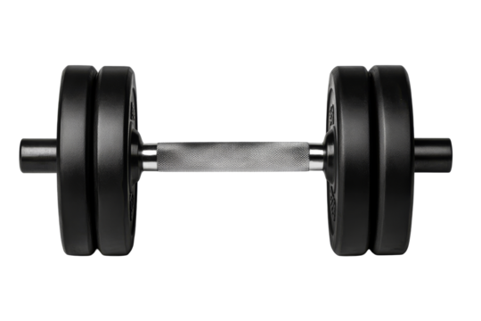 Classic black dumbbell with rubber plates for strength training