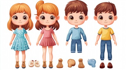 collection of cute boy and girl,clip art,isolated on white background,complate body, eye,arm,leg
