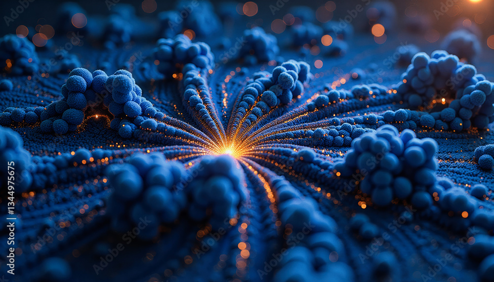 Poster intricate blue fractal formations radiate outward from a central point, creating a mesmerizing and o