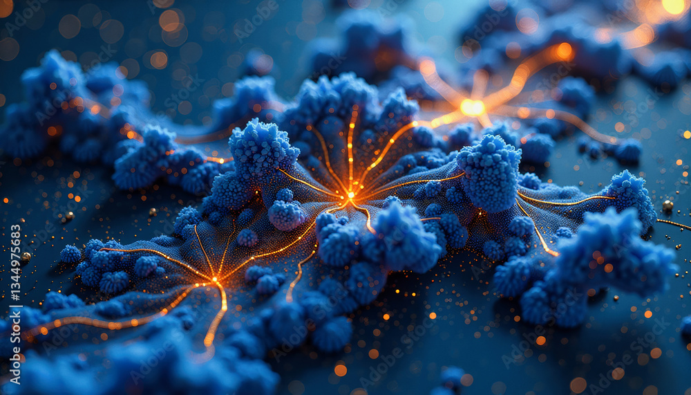 Poster intricate fractal formations glow with vibrant energy, showcasing a complex network of interconnecte