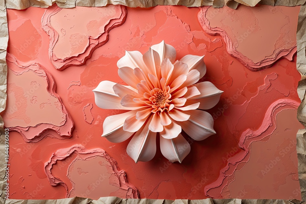 Aufkleber warm abstract coral background texture with playful peach center and rustic paper border