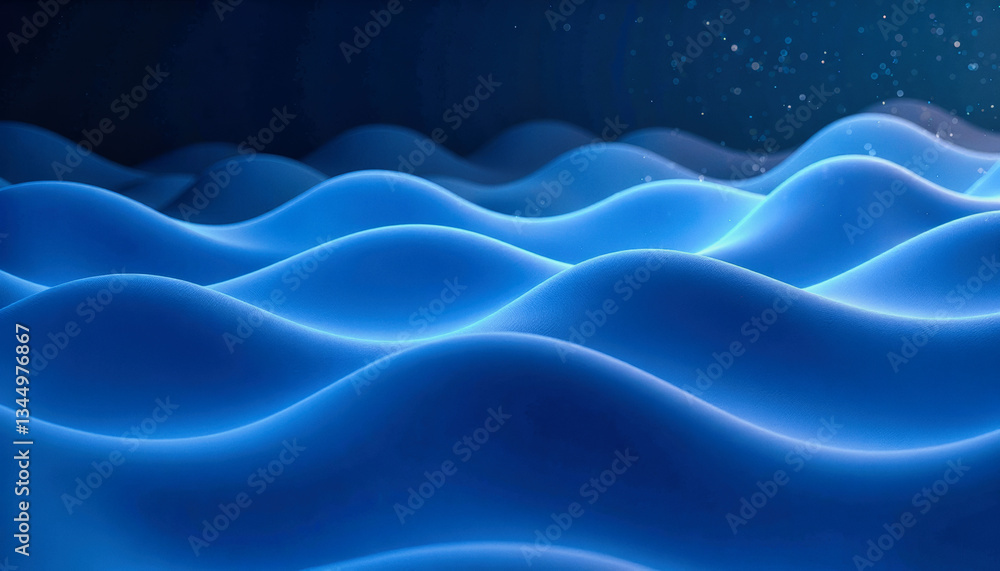 Poster glowing blue waves flow across a textured surface, creating a mesmerizing and ethereal landscape. gr