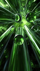Green Glass Tubes Emerging From a Mysterious Forest Environment